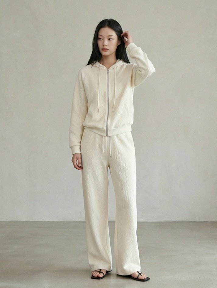 Merry J - Korean Women Fashion - #momslook - Toffee Nut Jacquard Hoodie Set - 3
