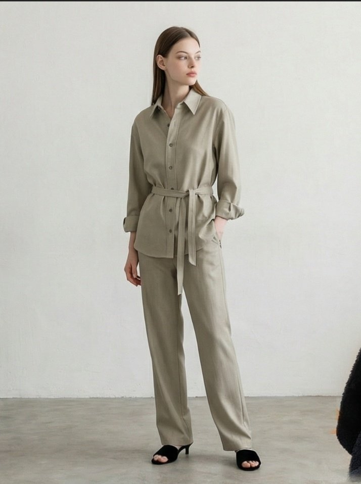 Merry J - Korean Women Fashion - #momslook - Rosy Belted Shirt Set