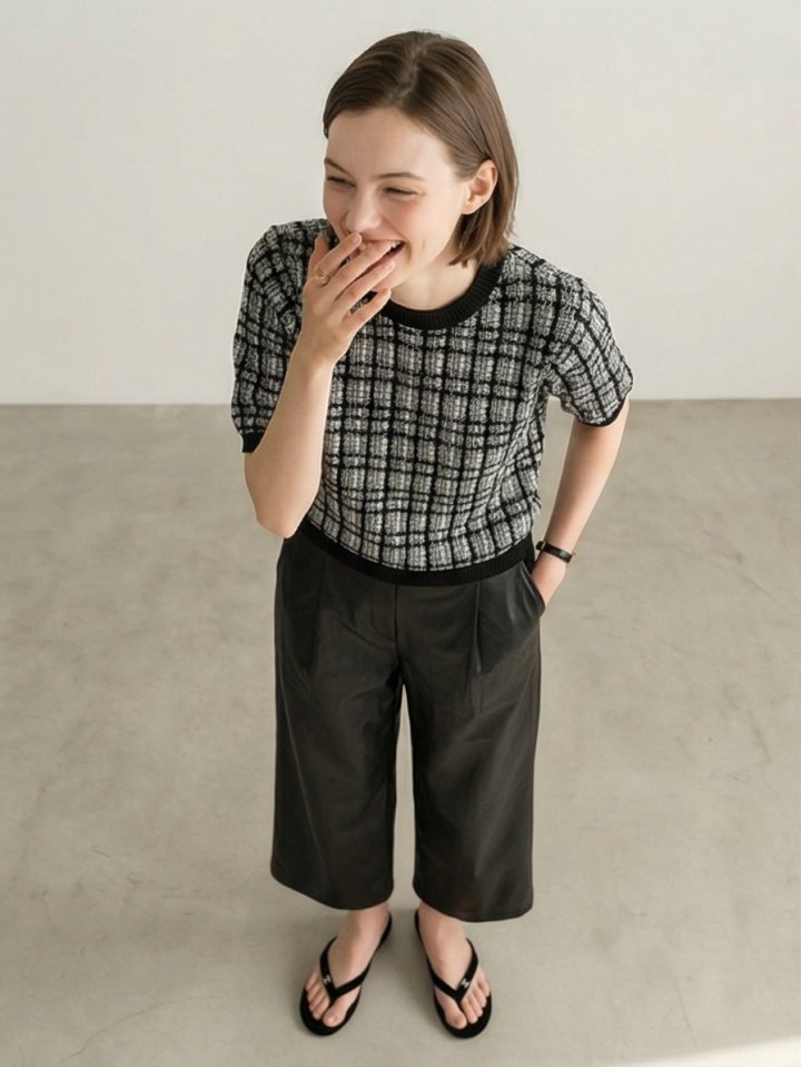 Merry J - Korean Women Fashion - #restrostyle - Tweed Round Knit - 3