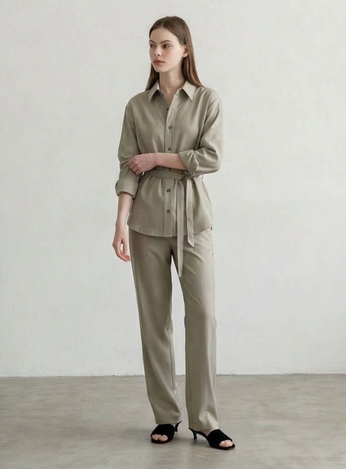 Merry J - Korean Women Fashion - #vintageinspired - Rosy Belted Shirt Set - 3
