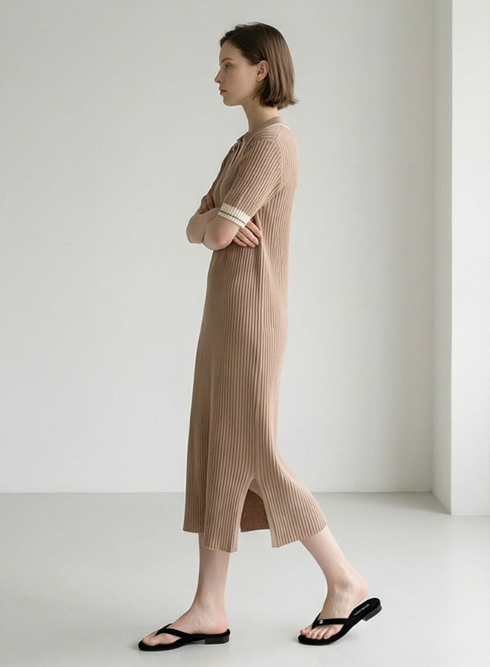 Merry J - Korean Women Fashion - #vintagekidsstyle - Ribbed Collar One-piece - 3