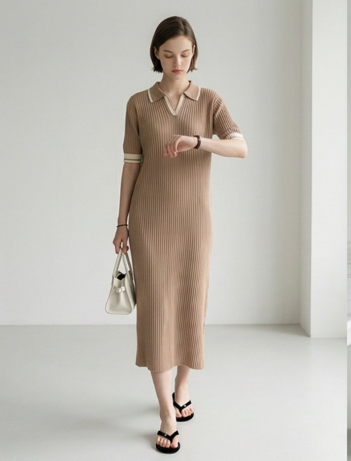 Merry J - Korean Women Fashion - #womensfashion - Ribbed Collar One-piece
