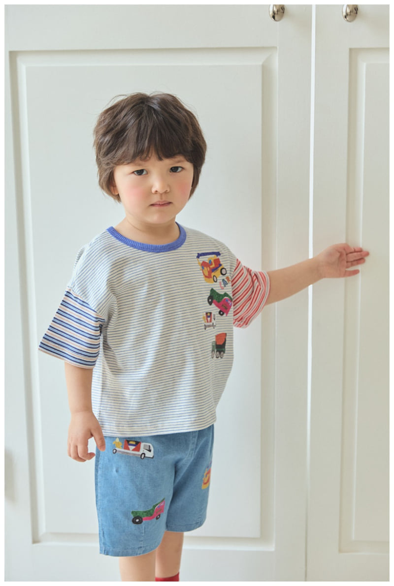 Mimico - Korean Children Fashion - #fashionkids - Car Bear Stripe Tee - 8