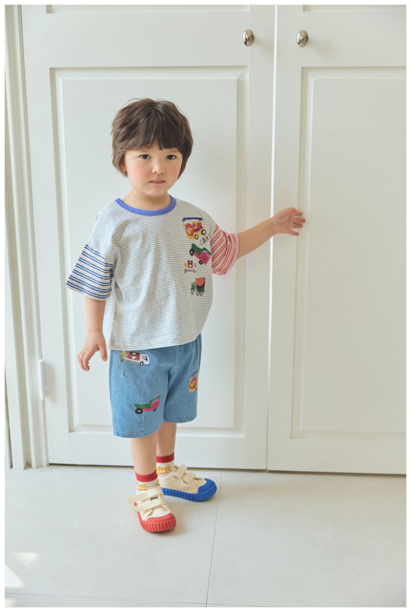 Mimico - Korean Children Fashion - #kidsshorts - Car Bear Stripe Tee - 9