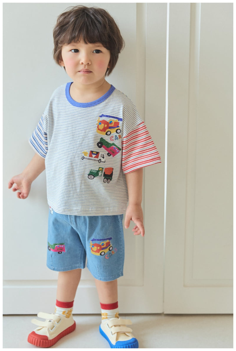 Mimico - Korean Children Fashion - #kidsstore - Car Bear Stripe Tee - 10
