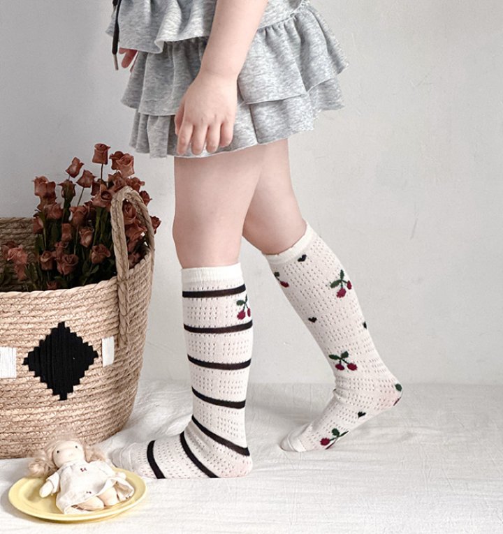 Miso - Korean Children Fashion - #childrensboutique - Cherry Stripe Half Tights Set - 12