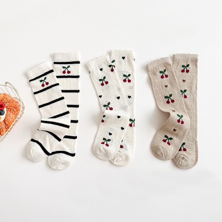 Miso - Korean Children Fashion - #fashionkids - Cherry Stripe Half Tights Set