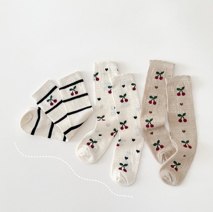 Miso - Korean Children Fashion - #kidsshorts - Cherry Stripe Half Tights Set - 2