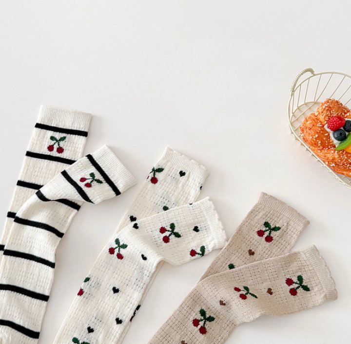 Miso - Korean Children Fashion - #kidsstore - Cherry Stripe Half Tights Set - 3
