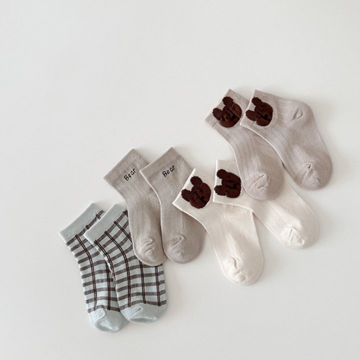 Miso - Korean Children Fashion - #magicofchildhood - Bear Check Socks Set