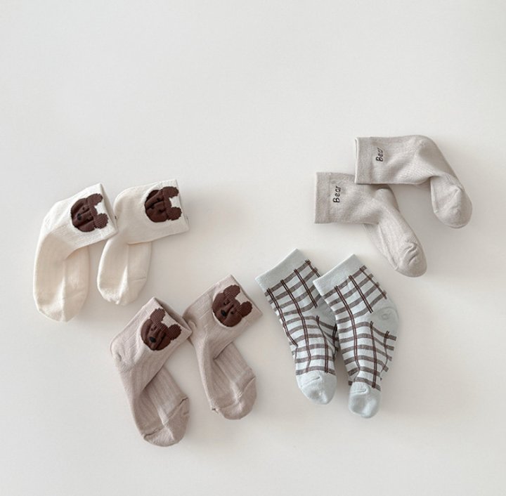 Miso - Korean Children Fashion - #minifashionista - Bear Check Socks Set - 2