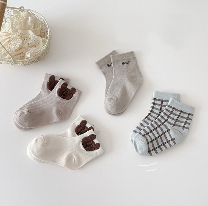 Miso - Korean Children Fashion - #prettylittlegirls - Bear Check Socks Set - 3