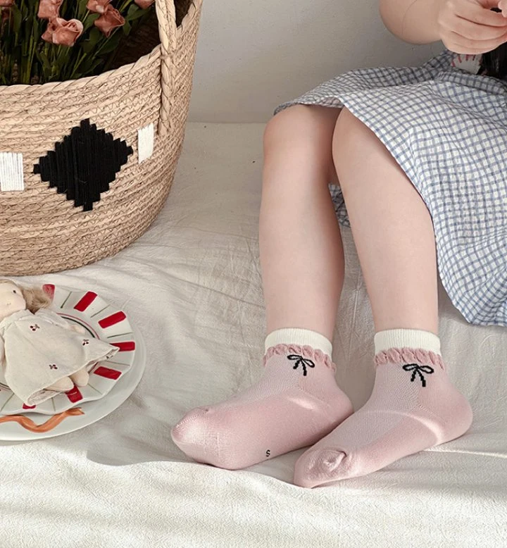 Miso - Korean Children Fashion - #toddlerclothing - Ribbon Pink Socks Set - 4