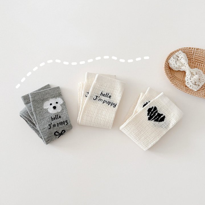 Miso - Korean Children Fashion - #stylishchildhood - White Puppy Heart Half Tights Set - 2