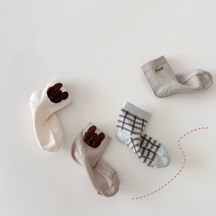 Miso - Korean Children Fashion - #prettylittlegirls - Bear Check Socks Set - 4