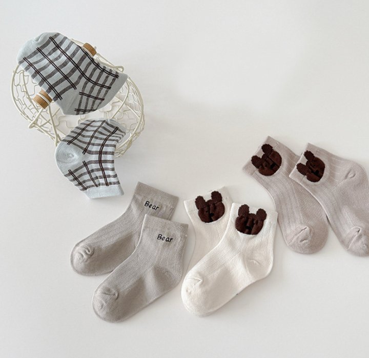 Miso - Korean Children Fashion - #toddlerclothing - Bear Check Socks Set - 5