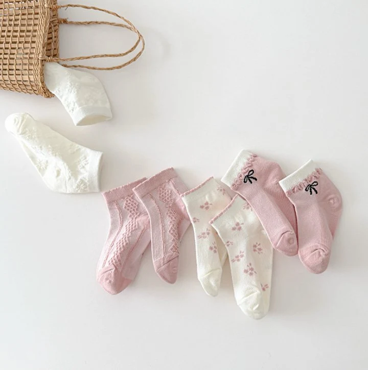 Miso - Korean Children Fashion - #toddlerclothing - Ribbon Pink Socks Set - 3