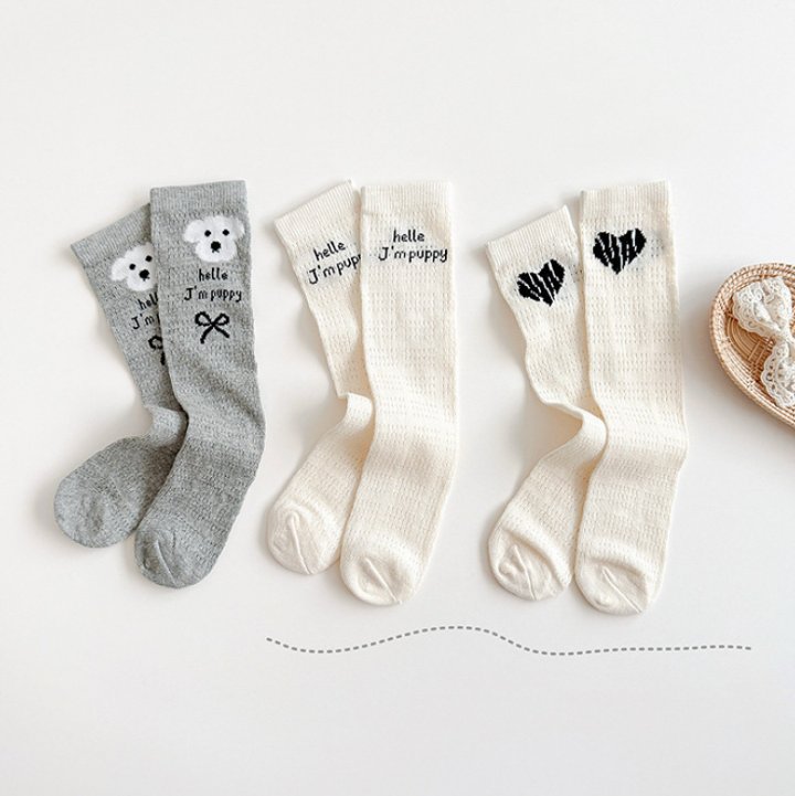 Miso - Korean Children Fashion - #toddlerclothing - White Puppy Heart Half Tights Set