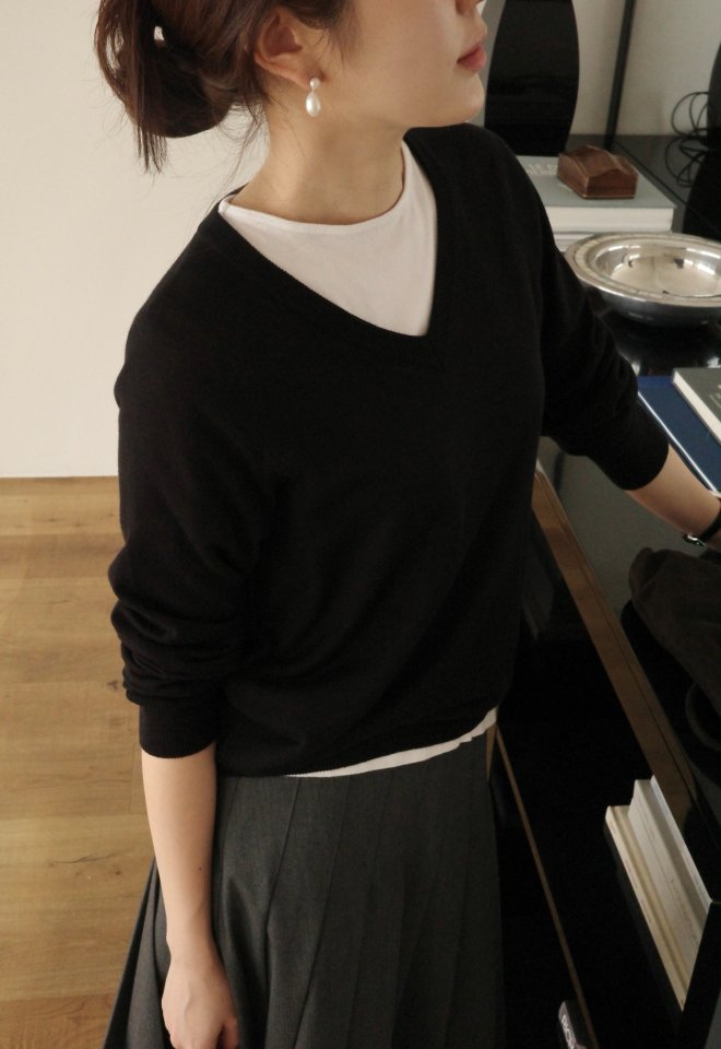 Moani - Korean Women Fashion - #momslook - Summer Silk-Wool V-Neck Knit - 3