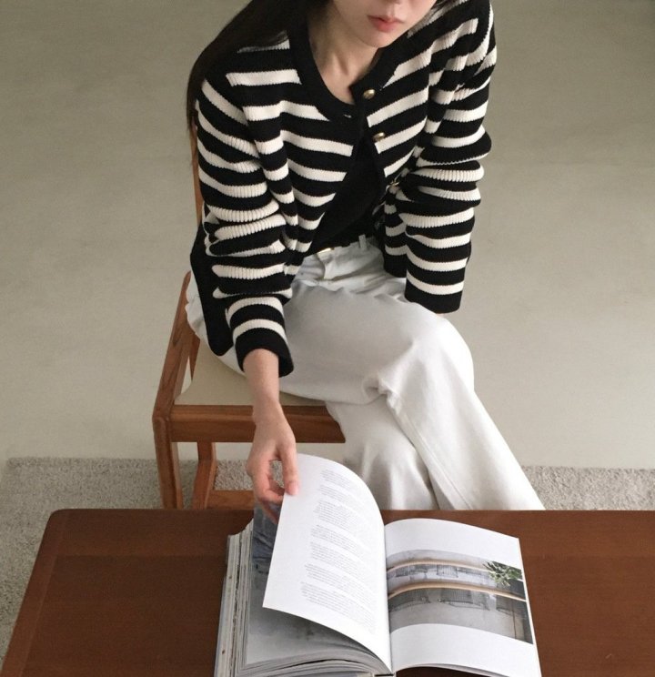 Moani - Korean Women Fashion - #momslook - French Stripe Cardigan