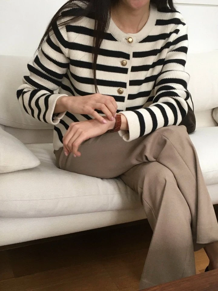 Moani - Korean Women Fashion - #momslook - French Stripe Cardigan - 9