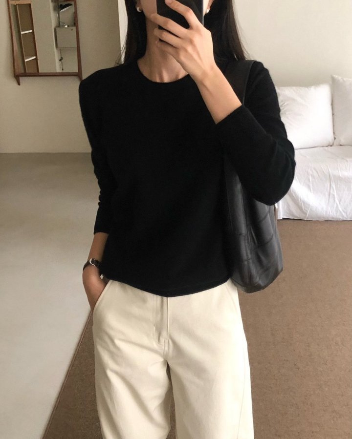 Moani - Korean Women Fashion - #momslook - Wool Cashmere Double-Rib Round-Neck Knit