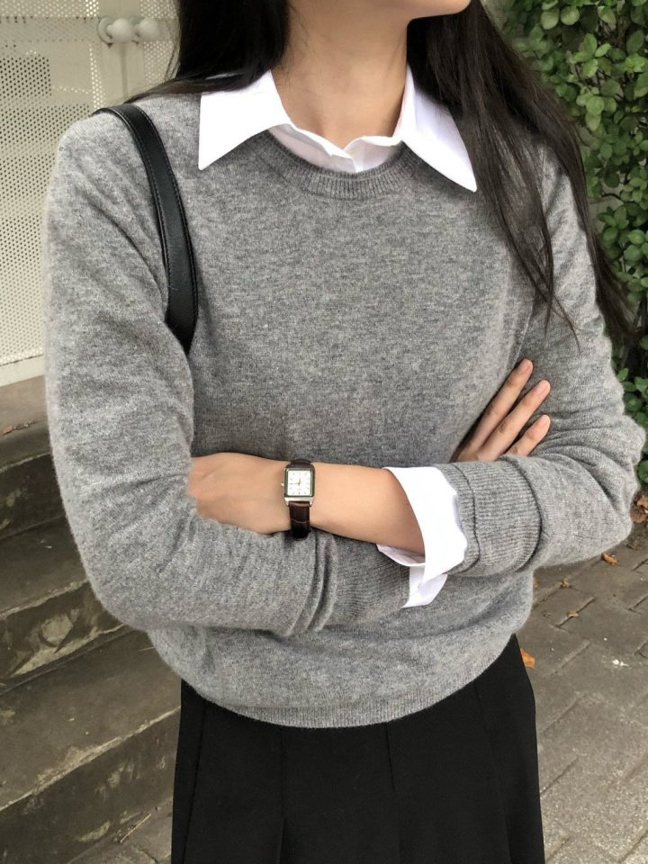 Moani - Korean Women Fashion - #momslook - Wool Cashmere Double-Rib Round-Neck Knit - 9