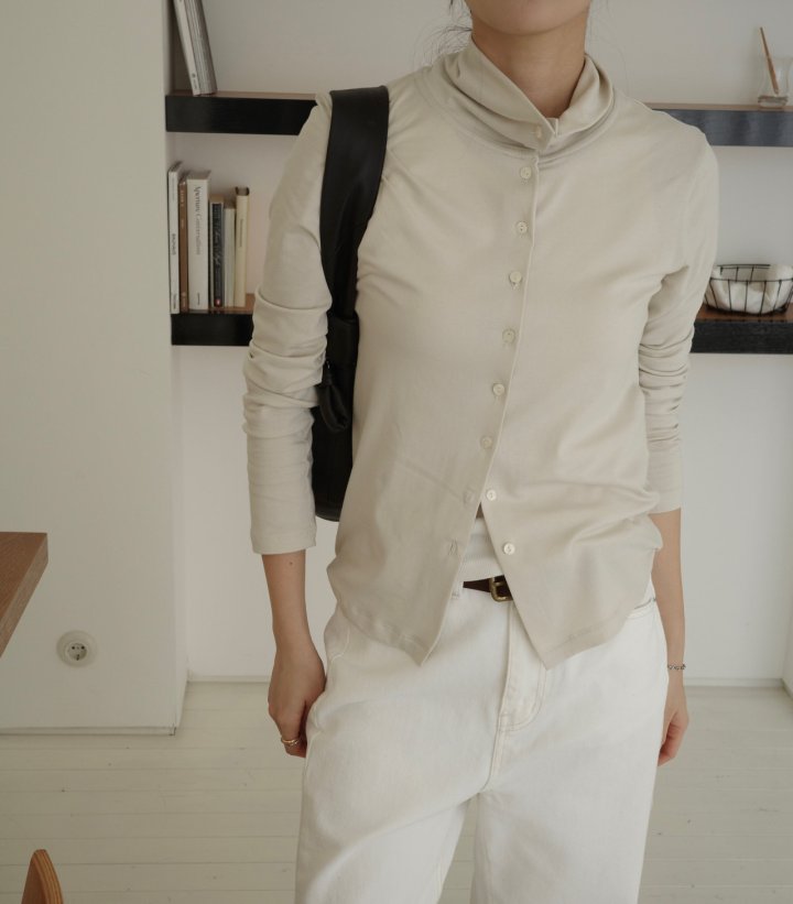 Moani - Korean Women Fashion - #romanticstyle - High-Neck Button Cardigan
