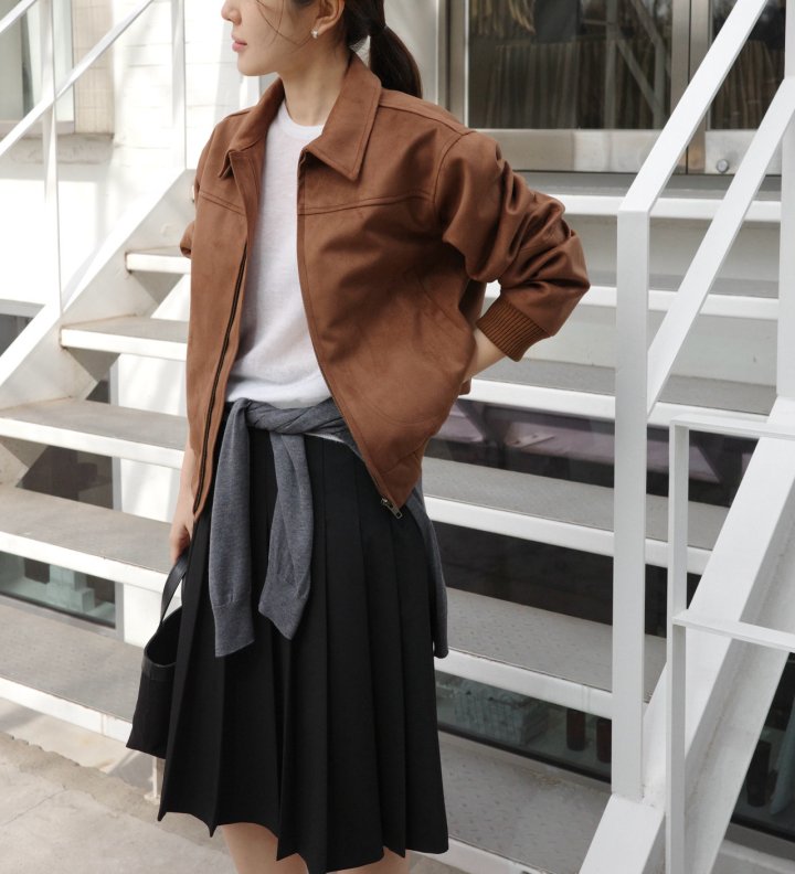 Moani - Korean Women Fashion - #thatsdarling - Suede Bomber Jacket