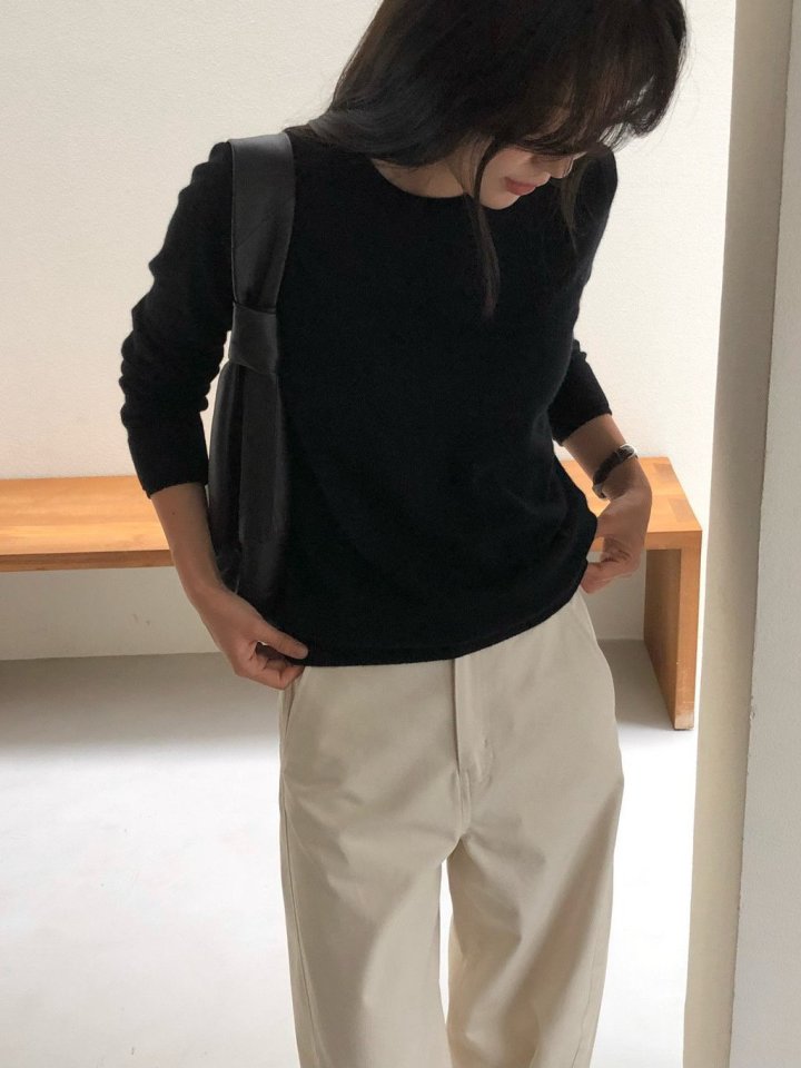 Moani - Korean Women Fashion - #momslook - Wool Cashmere Double-Rib Round-Neck Knit - 4