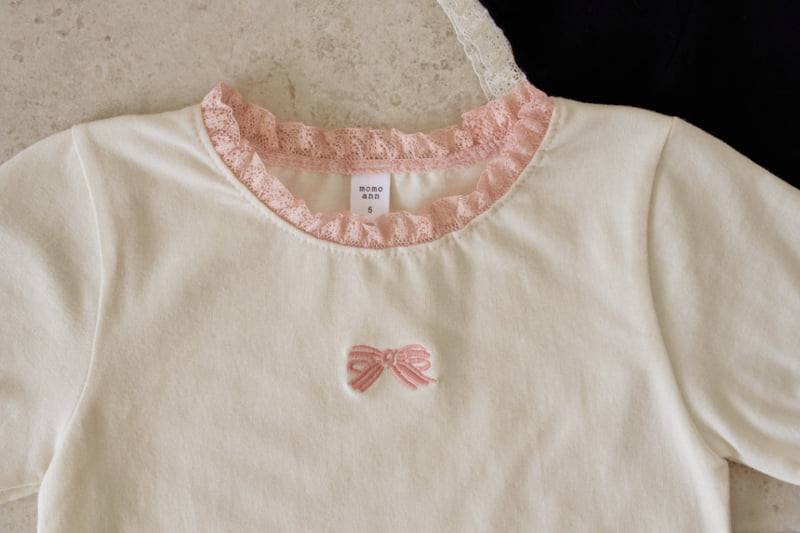 Momo Ann - Korean Children Fashion - #kidsstore - Ribbon Lace Tee - 2