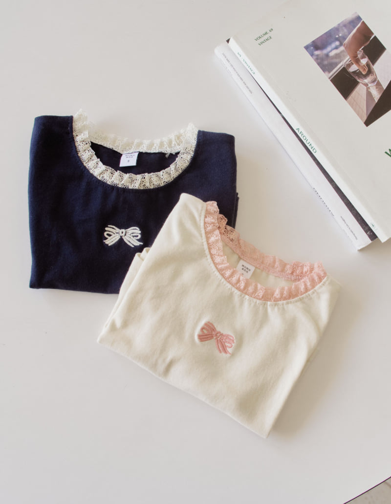 Momo Ann - Korean Children Fashion - #kidzfashiontrend - Ribbon Lace Tee - 3