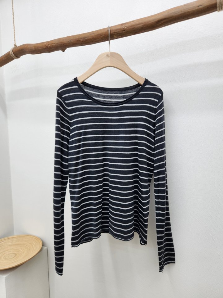 Most - Korean Women Fashion - #restrostyle - Normal Stripe Round Tee - 5