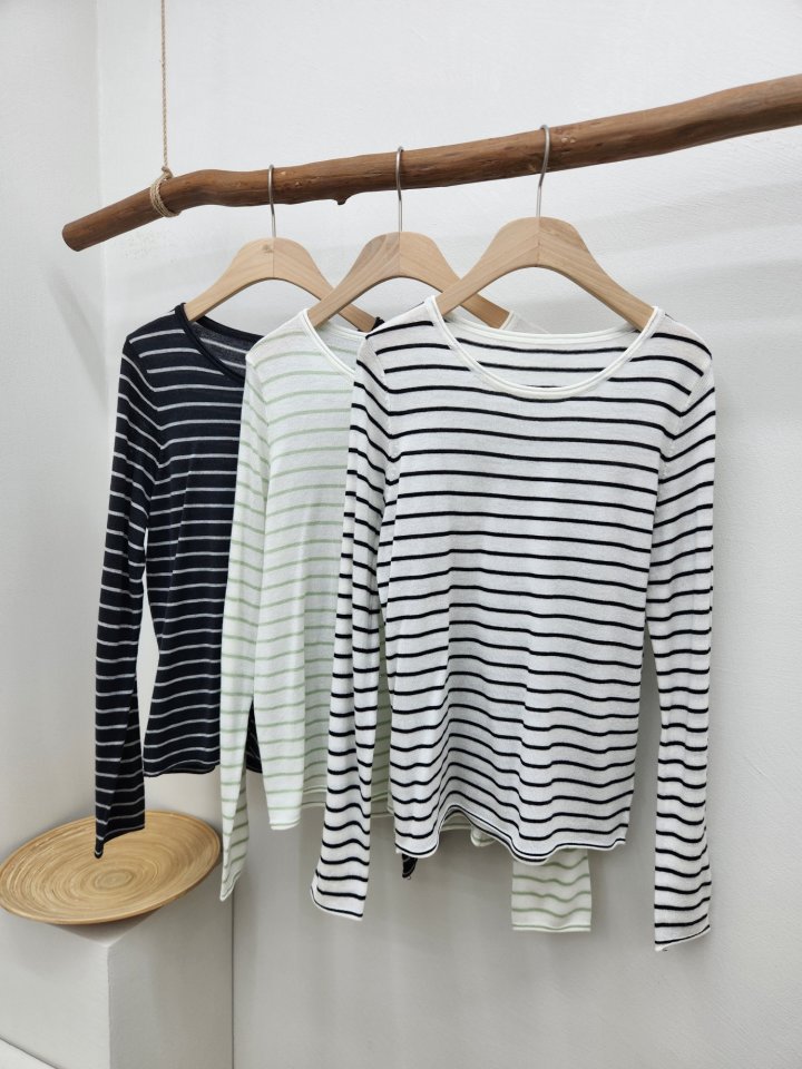 Most - Korean Women Fashion - #womensfashion - Normal Stripe Round Tee