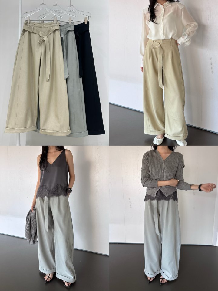 Neroli36 - Korean Women Fashion - #womensfashion - M Curved Belt Pants - 4