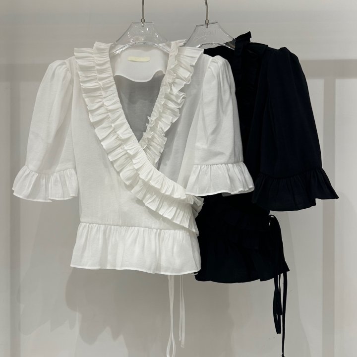 Neroli36 - Korean Women Fashion - #momslook - Frill Wrap Blouse