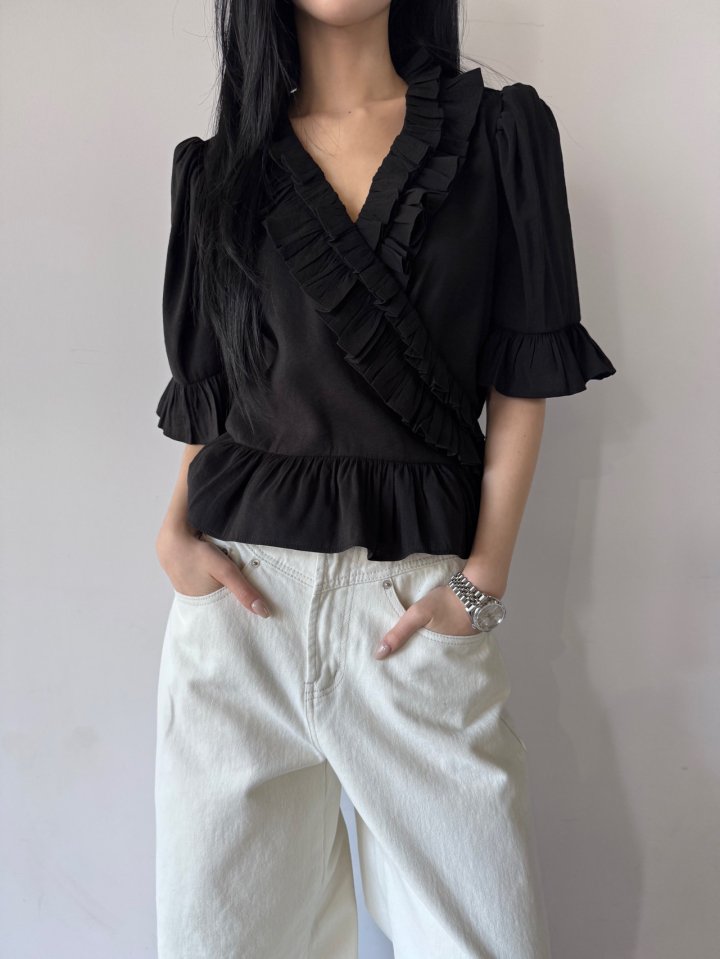 Neroli36 - Korean Women Fashion - #restrostyle - Frill Wrap Blouse - 6