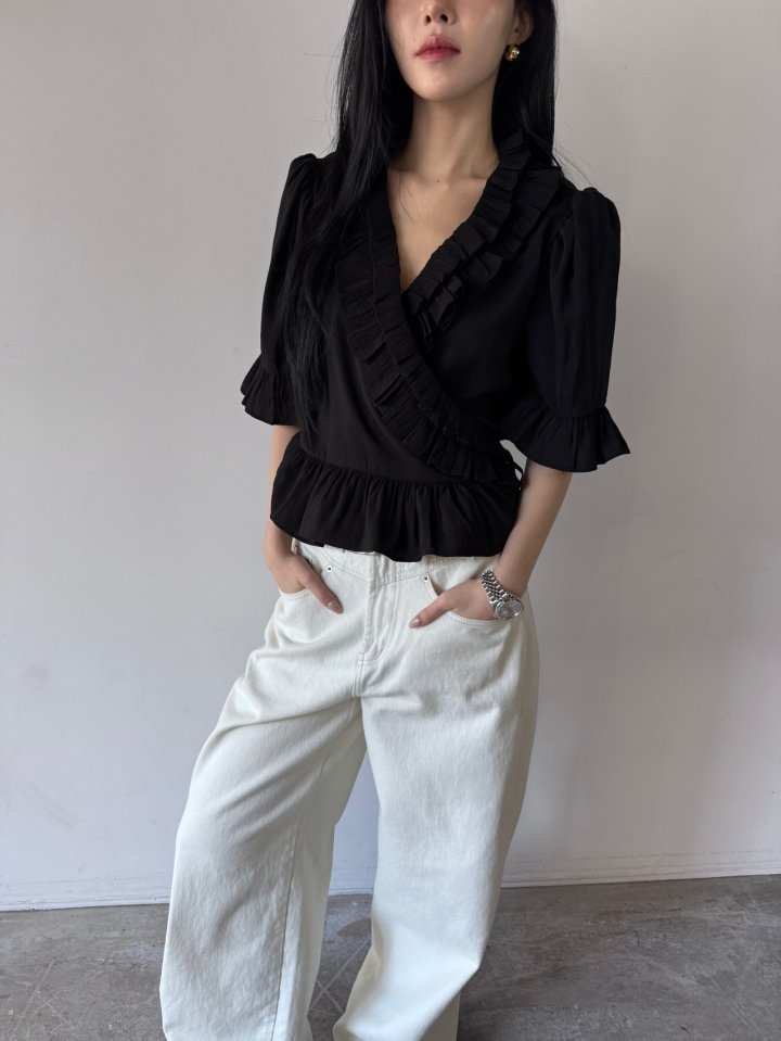 Neroli36 - Korean Women Fashion - #romanticstyle - Frill Wrap Blouse - 7