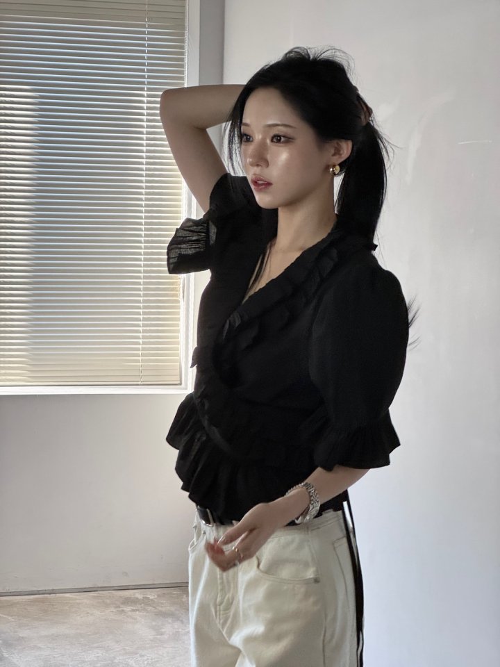Neroli36 - Korean Women Fashion - #thatsdarling - Frill Wrap Blouse - 9