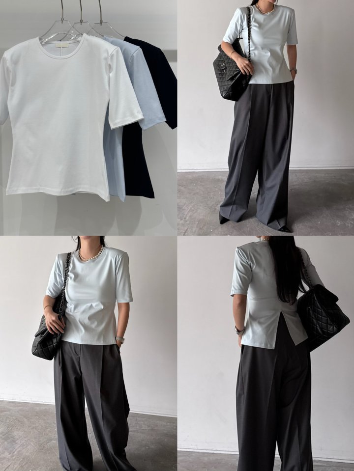 Neroli36 - Korean Women Fashion - #momslook - Back Slit Pad Tee - 4