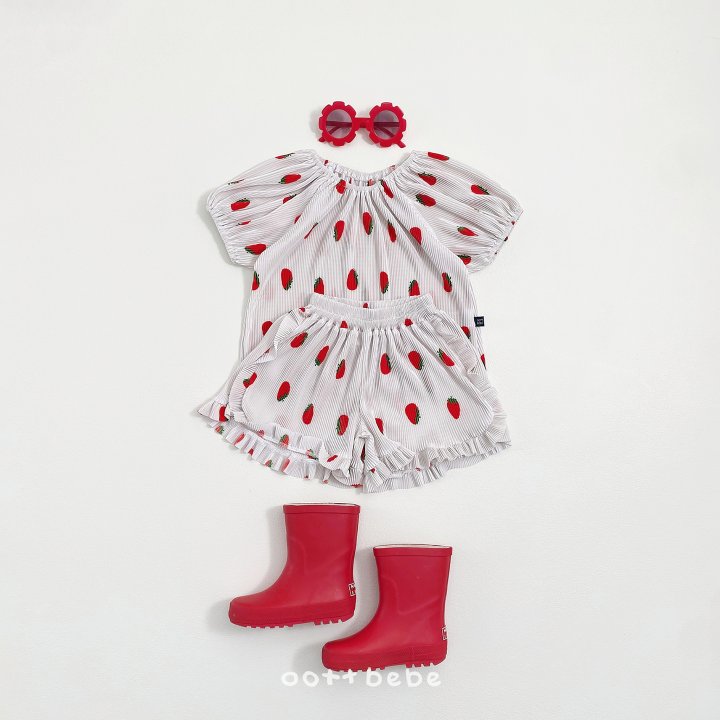 Oott Bebe - Korean Baby Fashion - #babyoutfit - Sweet Berry Pleated Set (Kids) - 11
