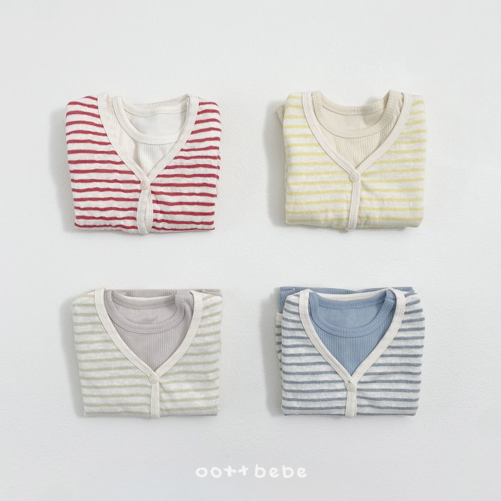 Oott Bebe - Korean Children Fashion - #kidzfashiontrend - Pale Stripe Cardigan Set
