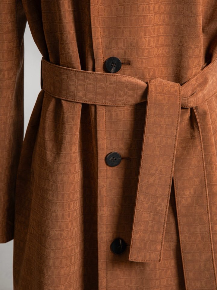 Paper Moon - Korean Women Fashion - #momslook - Crocodile Pattern Belted Oversized Coat - 9