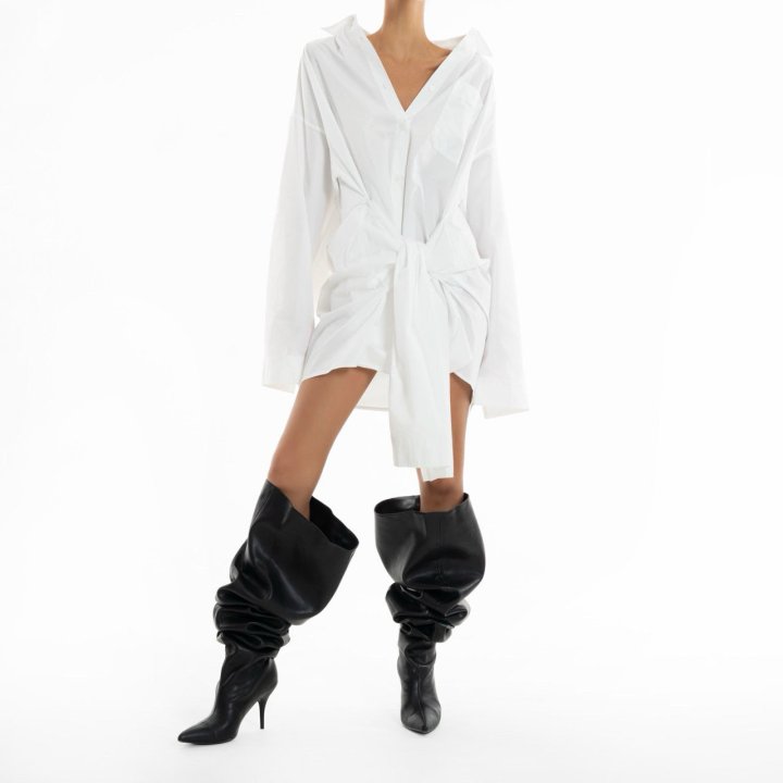 Paper Moon - Korean Women Fashion - #momslook - Oversized Knot Sleeved Detail Button Down Shirt Dress - 3