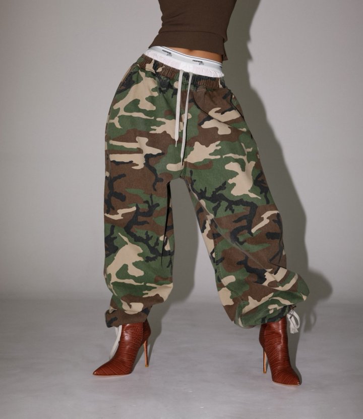 Paper Moon - Korean Women Fashion - #momslook - Camouflage Cotton Banded Maxi Wide Trousers - 6