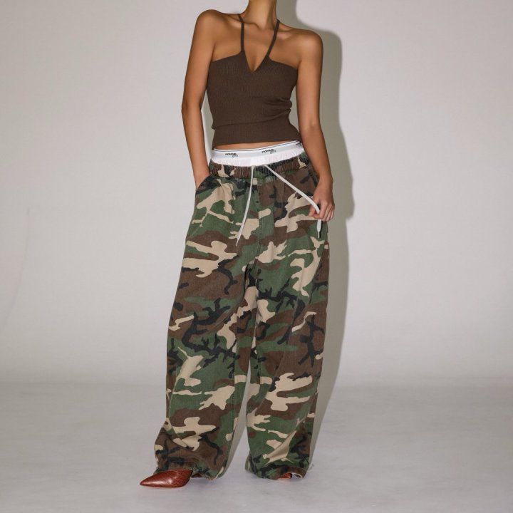 Paper Moon - Korean Women Fashion - #momslook - Camouflage Cotton Banded Maxi Wide Trousers - 8