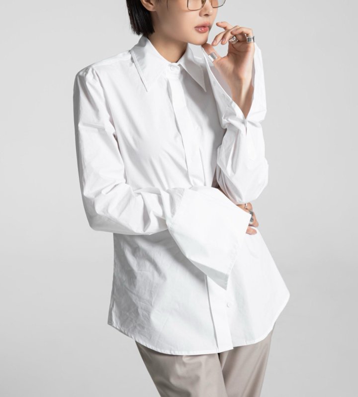 Paper Moon - Korean Women Fashion - #momslook - Slim Fit Long Cuff Shirt - 7
