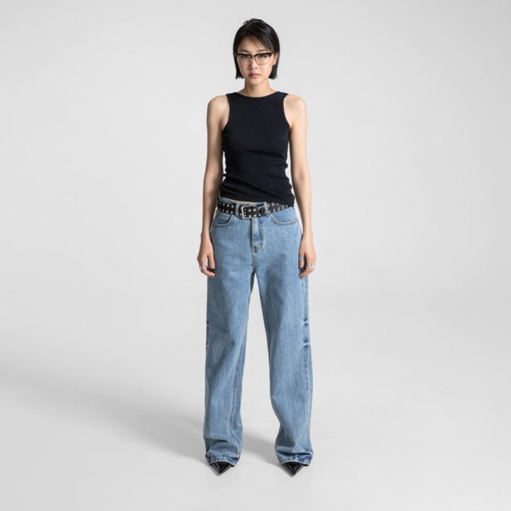 Paper Moon - Korean Women Fashion - #momslook - Classic Domingo Detail Straight Denim Pants - 3