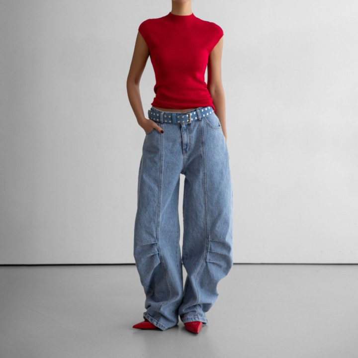 Paper Moon - Korean Women Fashion - #momslook - Volume Pintuck Denim Pants - 3