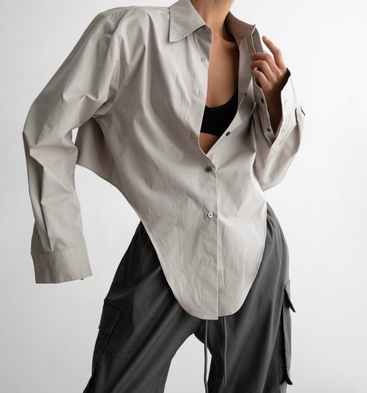 Paper Moon - Korean Women Fashion - #momslook - Round Cut Hem Detail Button Down Shirt